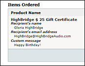 Order Confirmation, certificate sent to someone else