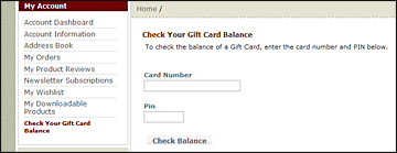 Check Gift Balance screen shot
